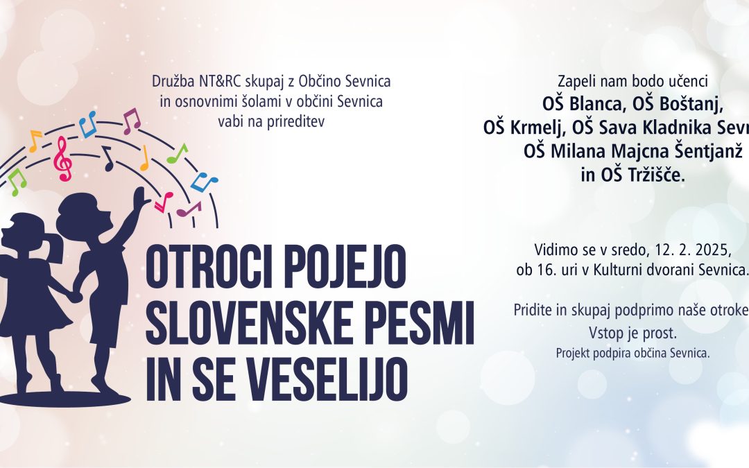 Otroci pojejo slovenske pesmi in se veselijo